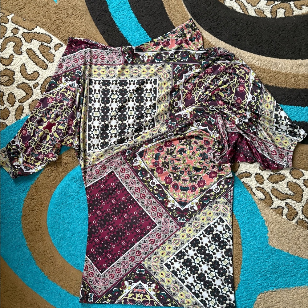 Lady Lol Paris Multicolor Asymmetrical Slouchy Patterned Top Dress - Picture 2 of 3